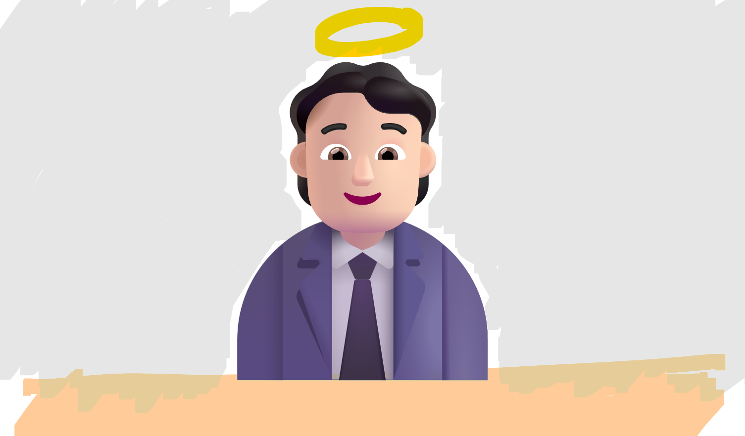 Office worker in a suit and a tie emoji with a halo above his head